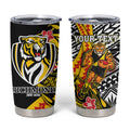 Personalized Richmond Tigers Tumbler Cup Polynesian Tribal Tiger Mascot With Hibiscus Floral Art