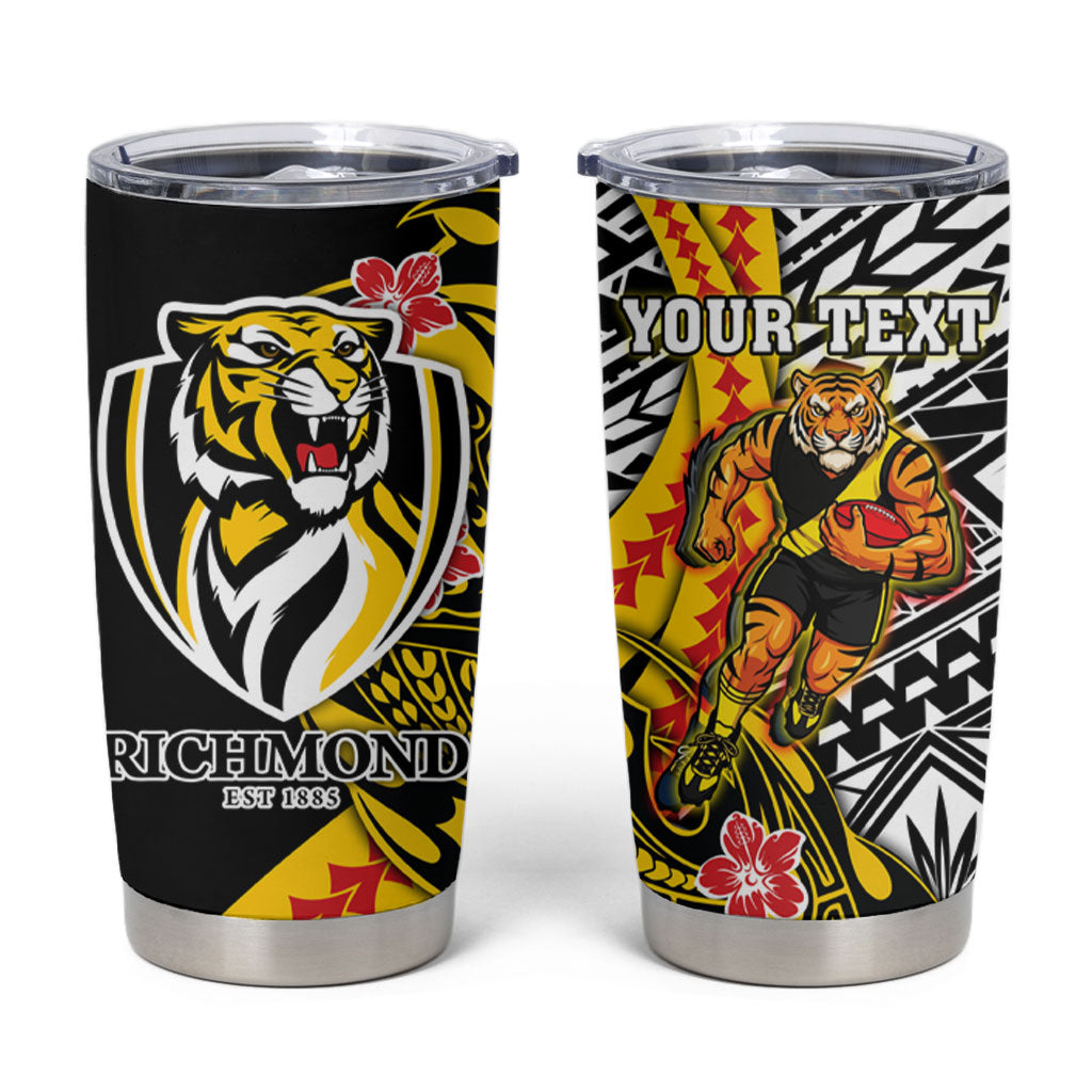 Personalized Richmond Tigers Tumbler Cup Polynesian Tribal Tiger Mascot With Hibiscus Floral Art
