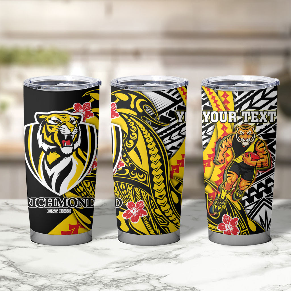 Personalized Richmond Tigers Tumbler Cup Polynesian Tribal Tiger Mascot With Hibiscus Floral Art