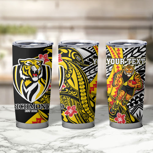 Personalized Richmond Tigers Tumbler Cup Polynesian Tribal Tiger Mascot With Hibiscus Floral Art
