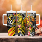 Personalized Richmond Tigers Tumbler With Handle Polynesian Tribal Tiger Mascot With Hibiscus Floral Art