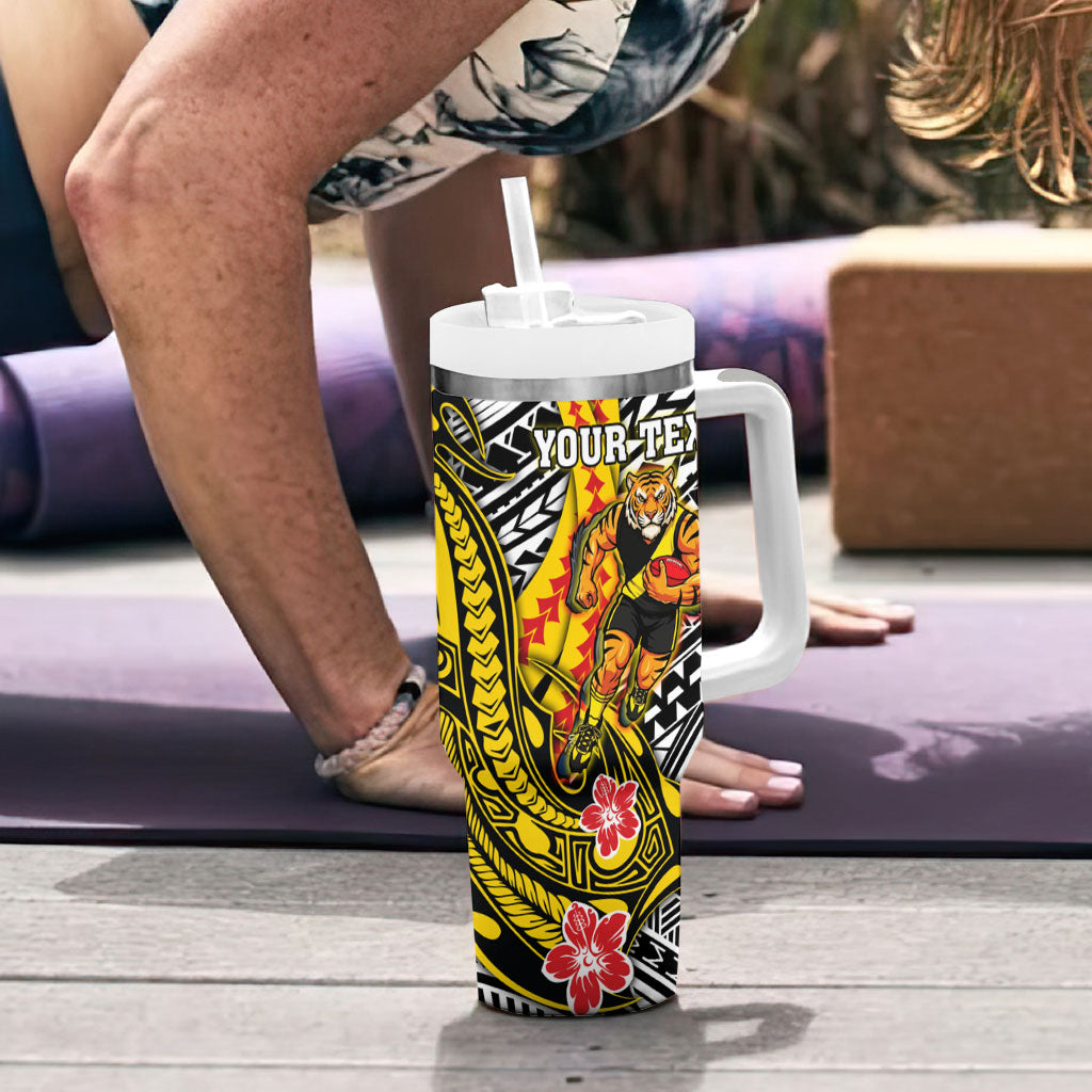 Personalized Richmond Tigers Tumbler With Handle Polynesian Tribal Tiger Mascot With Hibiscus Floral Art