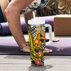 Personalized Richmond Tigers Tumbler With Handle Polynesian Tribal Tiger Mascot With Hibiscus Floral Art