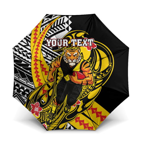 Personalized Richmond Tigers Umbrella Polynesian Tribal Tiger Mascot With Hibiscus Floral Art