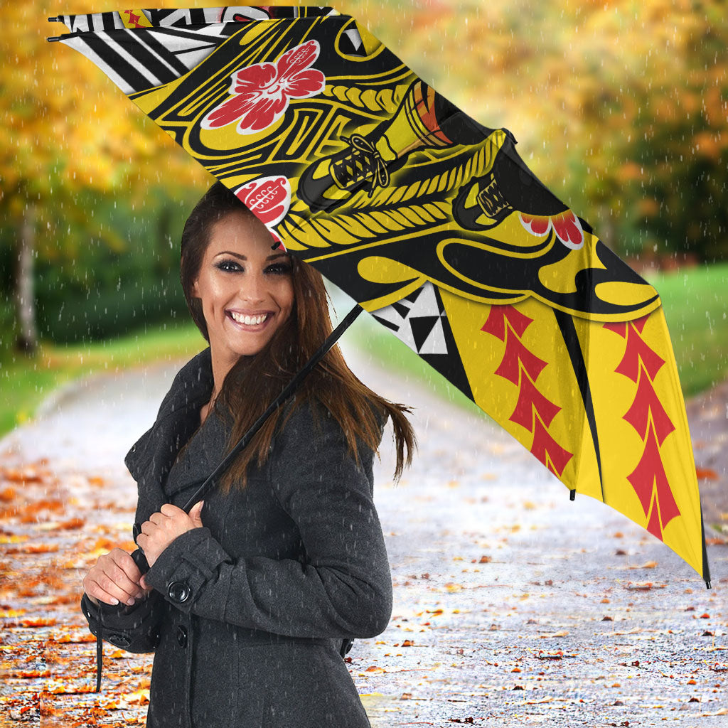 Personalized Richmond Tigers Umbrella Polynesian Tribal Tiger Mascot With Hibiscus Floral Art
