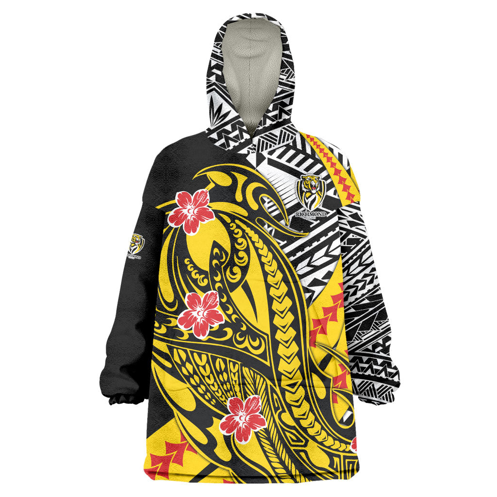 Personalized Richmond Tigers Wearable Blanket Hoodie Polynesian Tribal Tiger Mascot With Hibiscus Floral Art