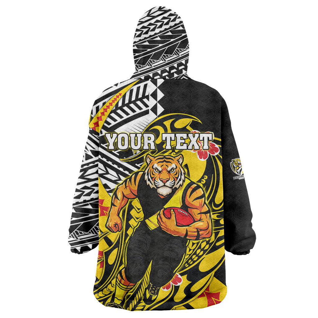 Personalized Richmond Tigers Wearable Blanket Hoodie Polynesian Tribal Tiger Mascot With Hibiscus Floral Art
