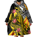Personalized Richmond Tigers Wearable Blanket Hoodie Polynesian Tribal Tiger Mascot With Hibiscus Floral Art