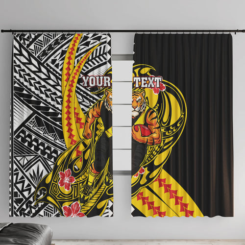 Personalized Richmond Tigers Window Curtain Polynesian Tribal Tiger Mascot With Hibiscus Floral Art
