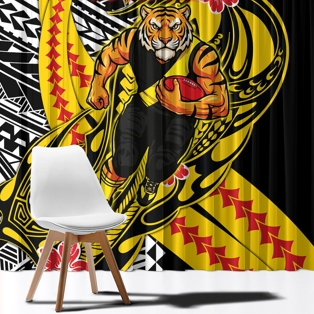 Personalized Richmond Tigers Window Curtain Polynesian Tribal Tiger Mascot With Hibiscus Floral Art