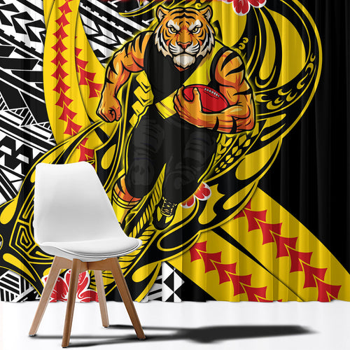 Personalized Richmond Tigers Window Curtain Polynesian Tribal Tiger Mascot With Hibiscus Floral Art