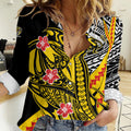 Personalized Richmond Tigers Women Casual Shirt Polynesian Tribal Tiger Mascot With Hibiscus Floral Art