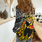 Personalized Richmond Tigers Women Casual Shirt Polynesian Tribal Tiger Mascot With Hibiscus Floral Art
