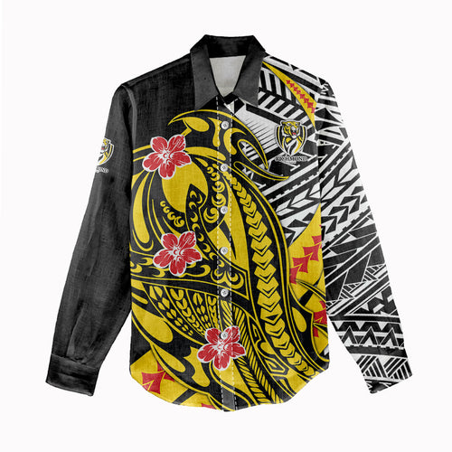 Personalized Richmond Tigers Women Casual Shirt Polynesian Tribal Tiger Mascot With Hibiscus Floral Art
