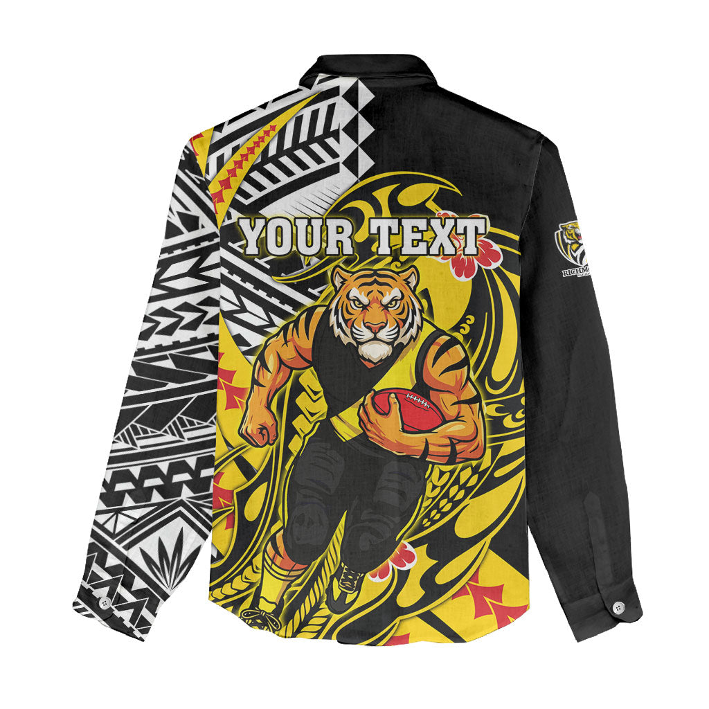 Personalized Richmond Tigers Women Casual Shirt Polynesian Tribal Tiger Mascot With Hibiscus Floral Art