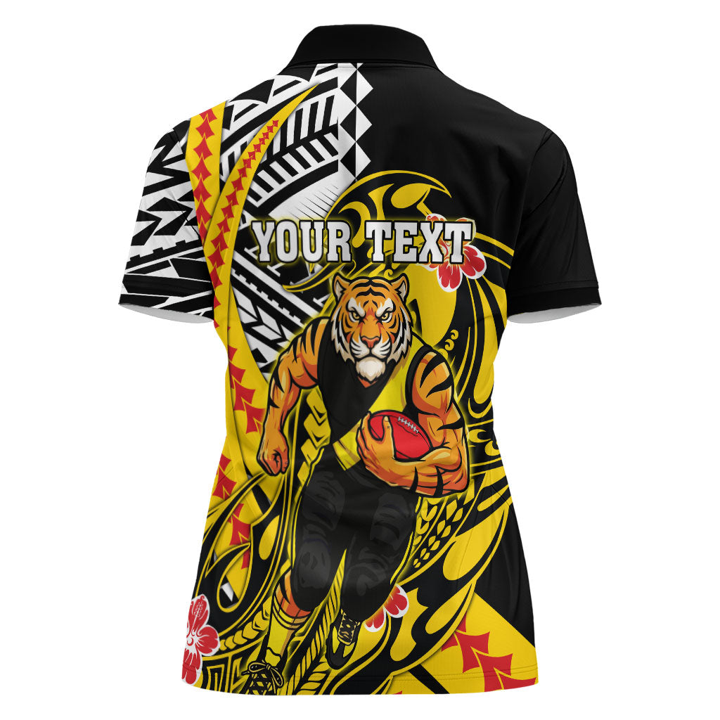 Personalized Richmond Tigers Women Polo Shirt Polynesian Tribal Tiger Mascot With Hibiscus Floral Art