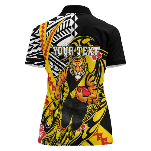 Personalized Richmond Tigers Women Polo Shirt Polynesian Tribal Tiger Mascot With Hibiscus Floral Art