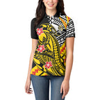 Personalized Richmond Tigers Women Polo Shirt Polynesian Tribal Tiger Mascot With Hibiscus Floral Art