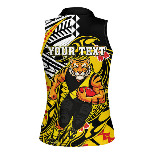 Personalized Richmond Tigers Women Sleeveless Polo Shirt Polynesian Tribal Tiger Mascot With Hibiscus Floral Art