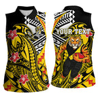 Personalized Richmond Tigers Women Sleeveless Polo Shirt Polynesian Tribal Tiger Mascot With Hibiscus Floral Art