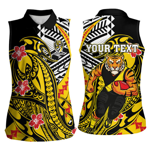 Personalized Richmond Tigers Women Sleeveless Polo Shirt Polynesian Tribal Tiger Mascot With Hibiscus Floral Art