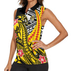 Personalized Richmond Tigers Women Sleeveless Polo Shirt Polynesian Tribal Tiger Mascot With Hibiscus Floral Art