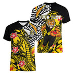Personalized Richmond Tigers Women V-Neck T-Shirt Polynesian Tribal Tiger Mascot With Hibiscus Floral Art