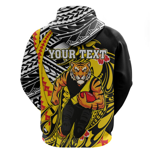Personalized Richmond Tigers Zip Hoodie Polynesian Tribal Tiger Mascot With Hibiscus Floral Art