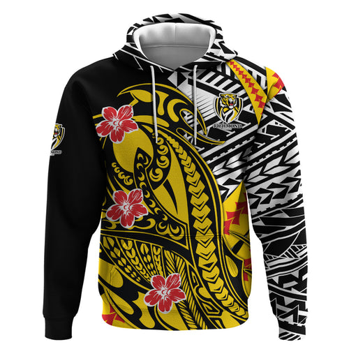Personalized Richmond Tigers Zip Hoodie Polynesian Tribal Tiger Mascot With Hibiscus Floral Art