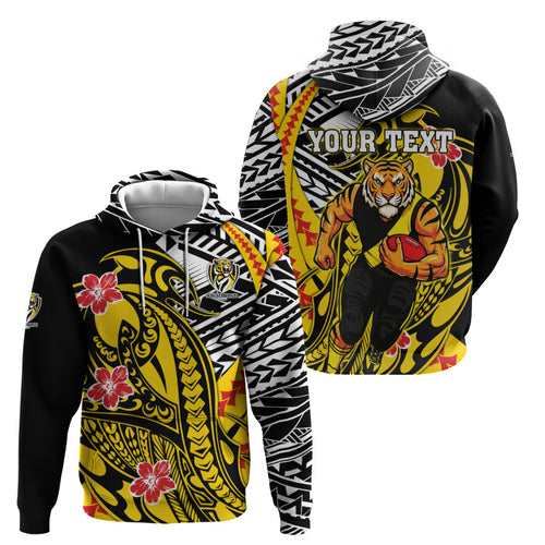 Personalized Richmond Tigers Zip Hoodie Polynesian Tribal Tiger Mascot With Hibiscus Floral Art
