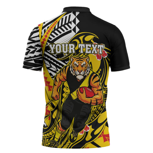 Personalized Richmond Tigers Zipper Polo Shirt Polynesian Tribal Tiger Mascot With Hibiscus Floral Art