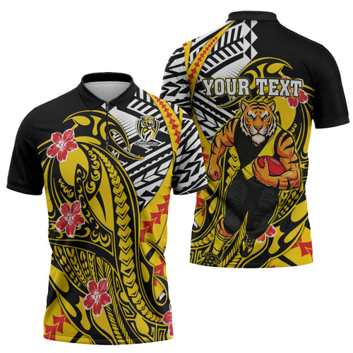 Personalized Richmond Tigers Zipper Polo Shirt Polynesian Tribal Tiger Mascot With Hibiscus Floral Art