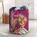 Personalized Brisbane Lions Laundry Basket Polynesian Tribal Lion Mascot With Hibiscus Floral Art