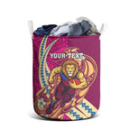Personalized Brisbane Lions Laundry Basket Polynesian Tribal Lion Mascot With Hibiscus Floral Art