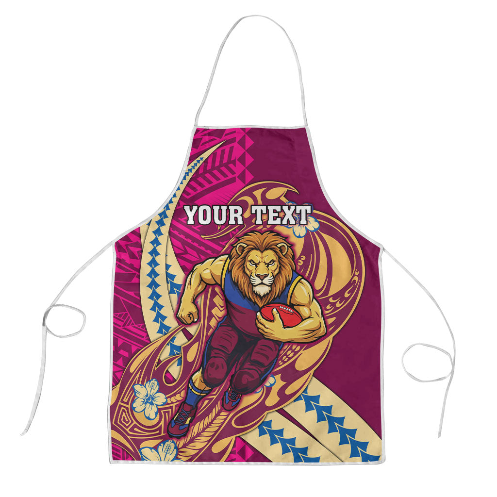 Personalized Brisbane Lions Apron Polynesian Tribal Lion Mascot With Hibiscus Floral Art
