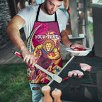 Personalized Brisbane Lions Apron Polynesian Tribal Lion Mascot With Hibiscus Floral Art