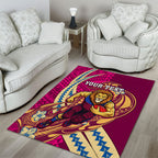 Personalized Brisbane Lions Area Rug Polynesian Tribal Lion Mascot With Hibiscus Floral Art