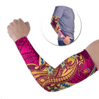Personalized Brisbane Lions Arm Sleeves Polynesian Tribal Lion Mascot With Hibiscus Floral Art