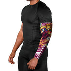 Personalized Brisbane Lions Arm Sleeves Polynesian Tribal Lion Mascot With Hibiscus Floral Art
