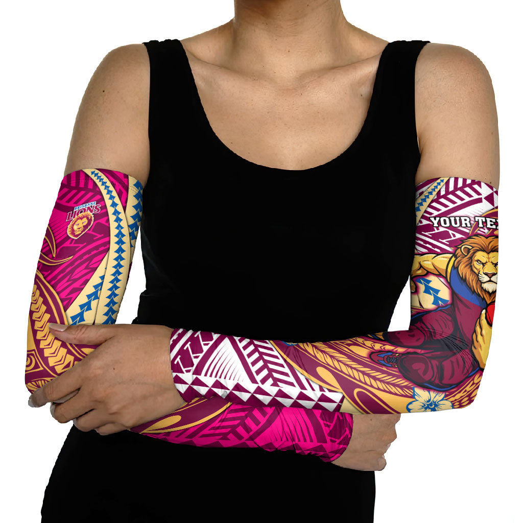 Personalized Brisbane Lions Arm Sleeves Polynesian Tribal Lion Mascot With Hibiscus Floral Art