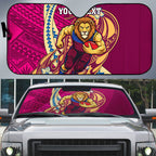 Personalized Brisbane Lions Auto Sun Shade Polynesian Tribal Lion Mascot With Hibiscus Floral Art