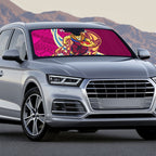 Personalized Brisbane Lions Auto Sun Shade Polynesian Tribal Lion Mascot With Hibiscus Floral Art
