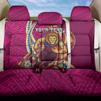 Personalized Brisbane Lions Back Car Seat Cover Polynesian Tribal Lion Mascot With Hibiscus Floral Art