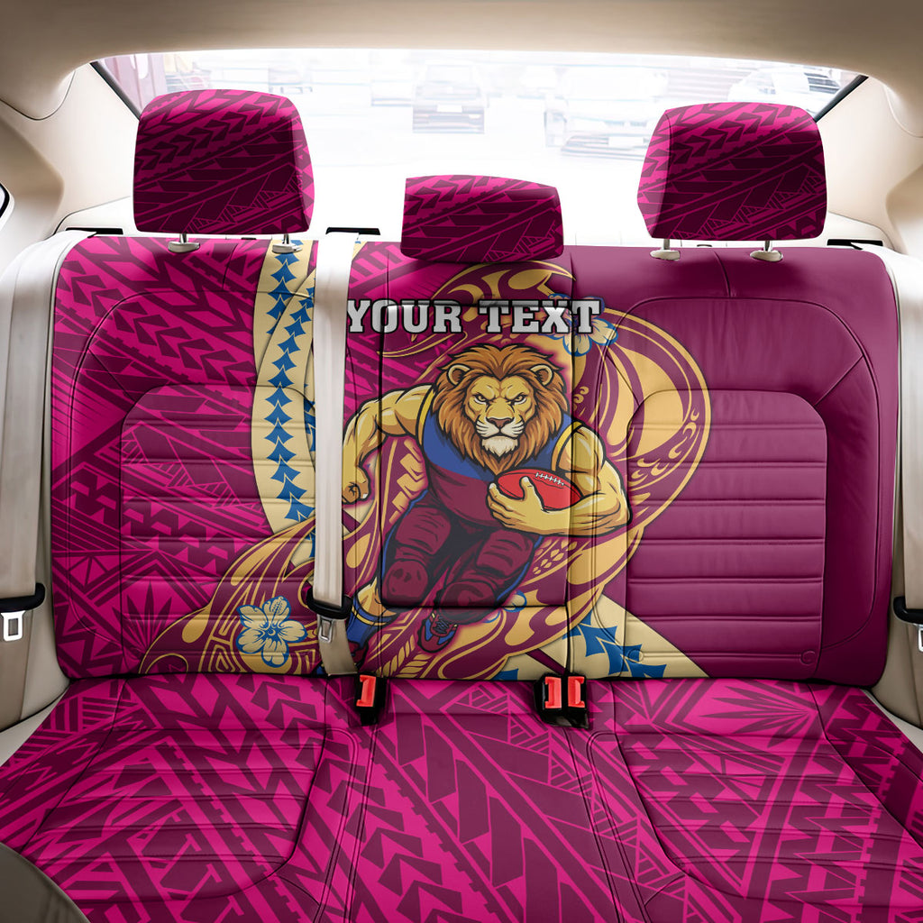 Personalized Brisbane Lions Back Car Seat Cover Polynesian Tribal Lion Mascot With Hibiscus Floral Art