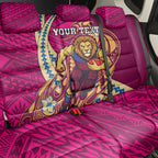 Personalized Brisbane Lions Back Car Seat Cover Polynesian Tribal Lion Mascot With Hibiscus Floral Art