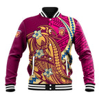 Personalized Brisbane Lions Baseball Jacket Polynesian Tribal Lion Mascot With Hibiscus Floral Art