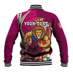 Personalized Brisbane Lions Baseball Jacket Polynesian Tribal Lion Mascot With Hibiscus Floral Art