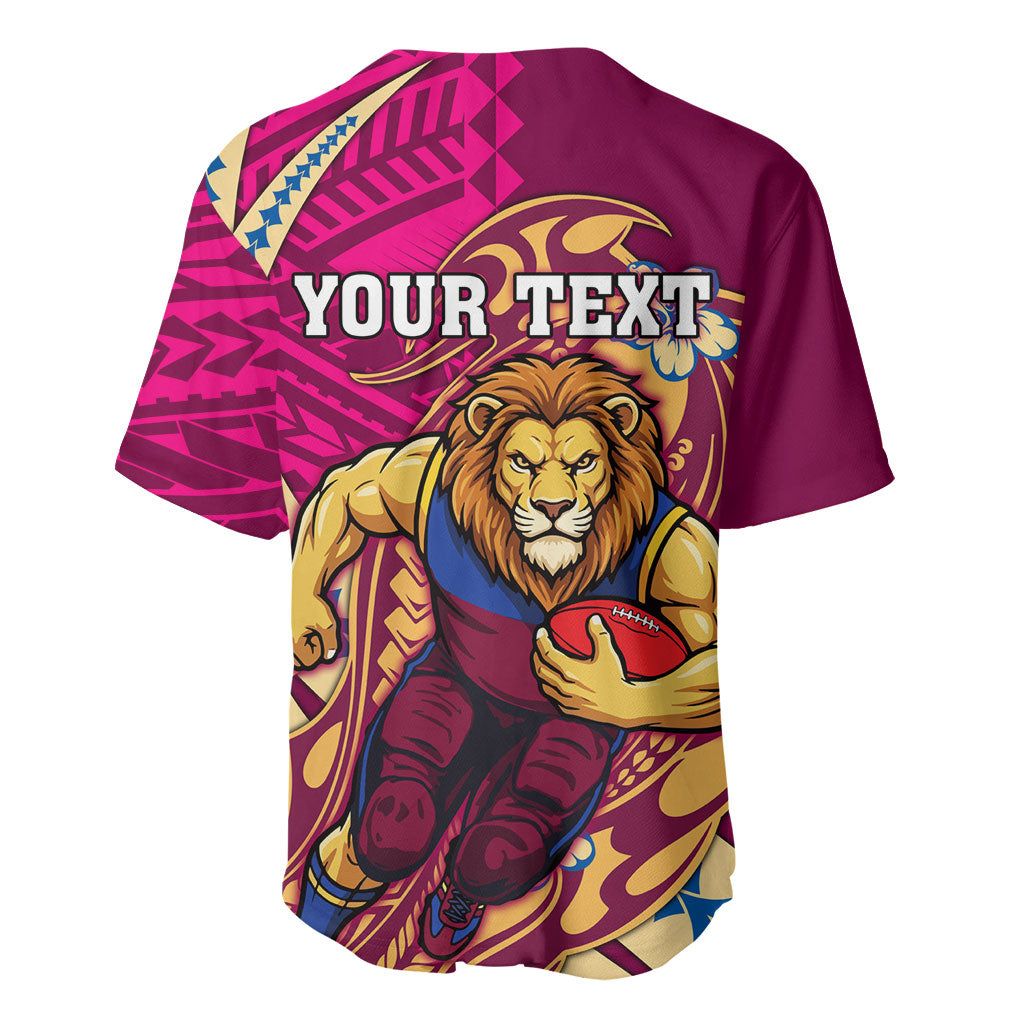 Personalized Brisbane Lions Baseball Jersey Polynesian Tribal Lion Mascot With Hibiscus Floral Art