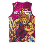 Personalized Brisbane Lions Basketball Jersey Polynesian Tribal Lion Mascot With Hibiscus Floral Art