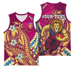 Personalized Brisbane Lions Basketball Jersey Polynesian Tribal Lion Mascot With Hibiscus Floral Art